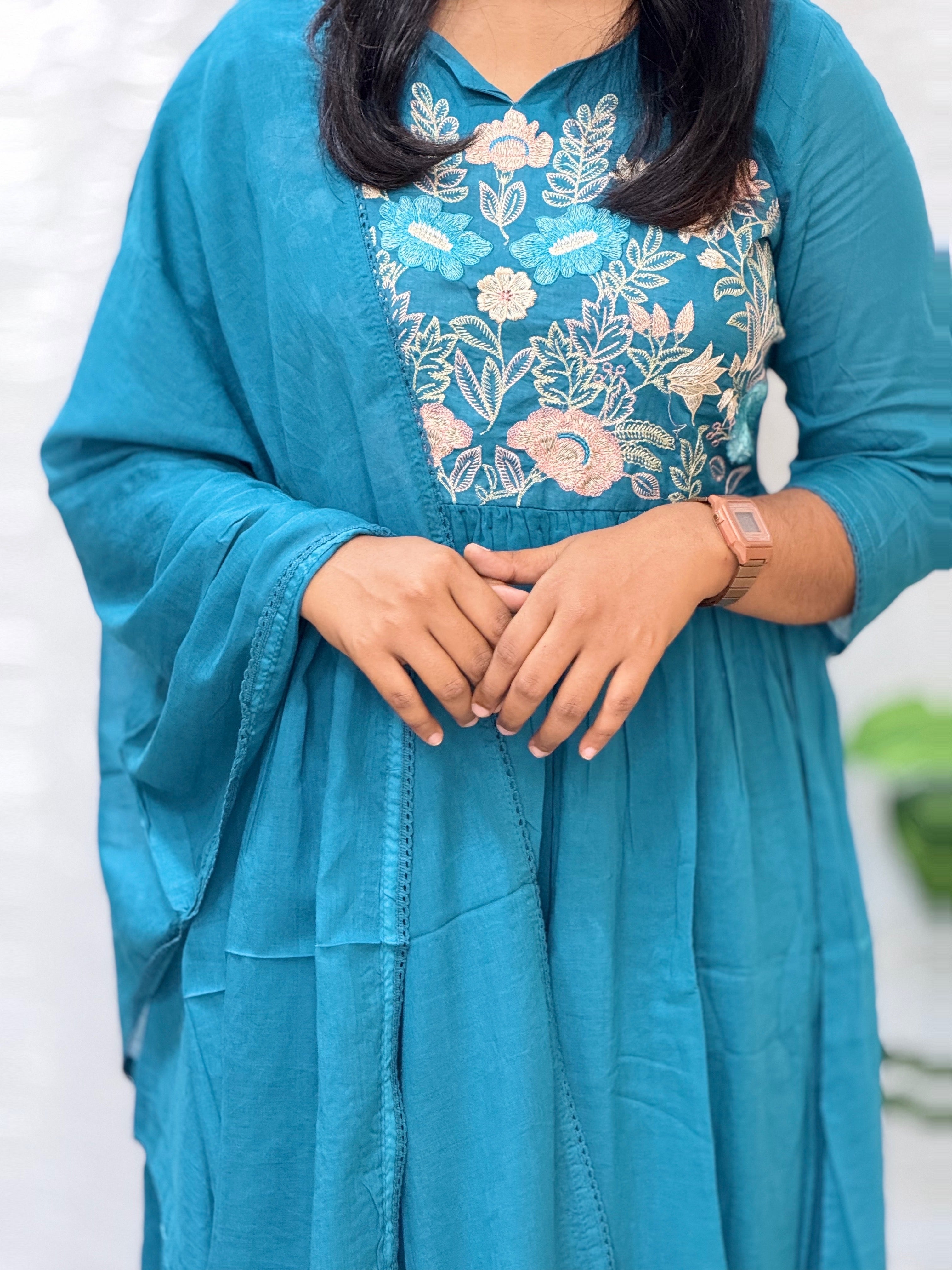 Aqua Pleats Anarkali